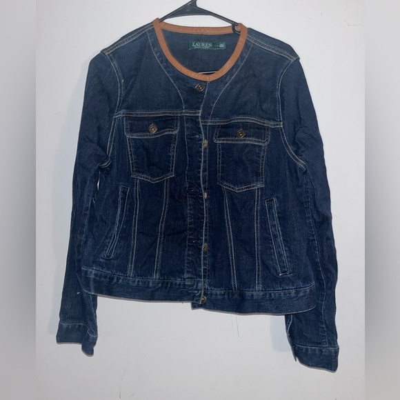 Polo Ralph Lauren womens denim jacket with leather trim designer winter wear